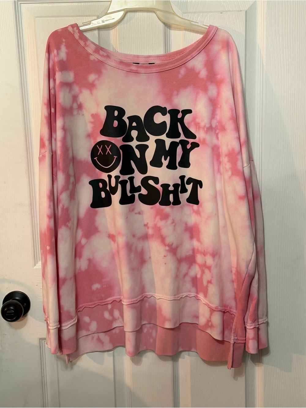 Ladies Pink Tie-Dye Graphic Long-Sleeve Top